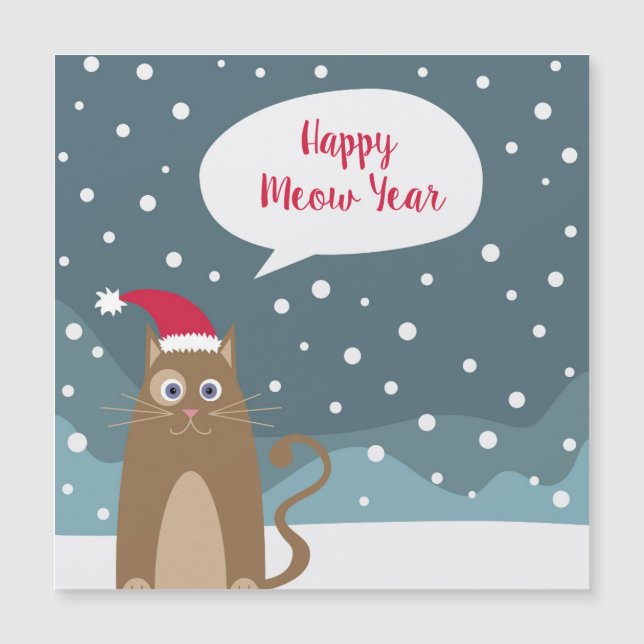 Carte Magnétique Chaton caricaturale avec chapeau santa Bonne année (Devant)