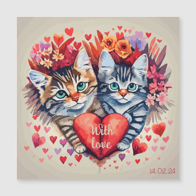Carte Magnétique Chats avec coeur (Devant)