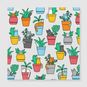 Carte Magnétique Chats dans les pots à fleurs