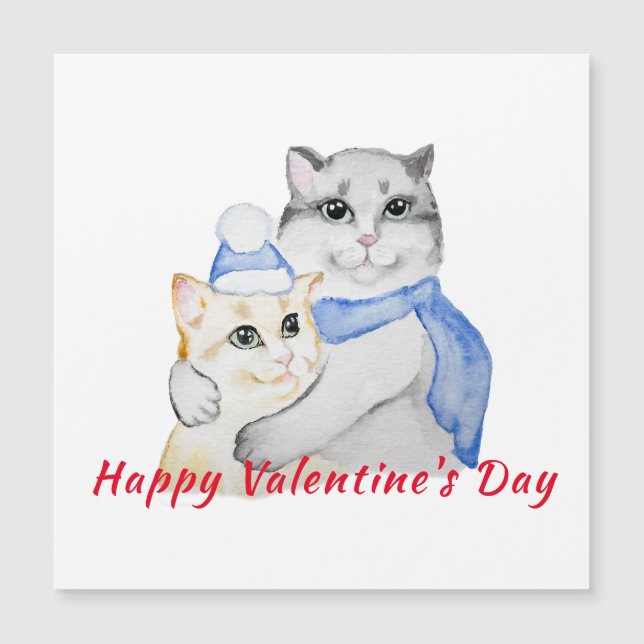 Carte Magnétique Chats mignons et câlins à l'aquarelle pour la Sain (Devant)