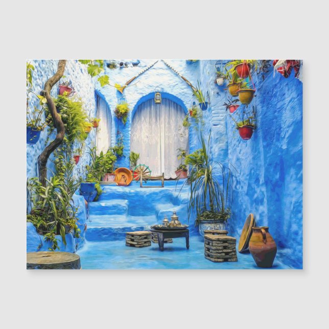 Carte Magnétique Chefchaouen Blue City Maroc Peinture à l'huile Boh (Devant)