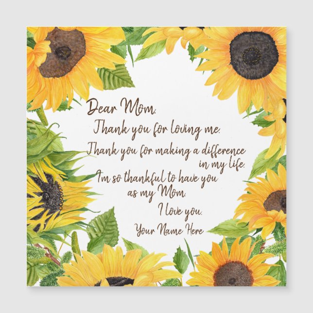 Carte Magnétique Chère maman Sunflower (Devant)