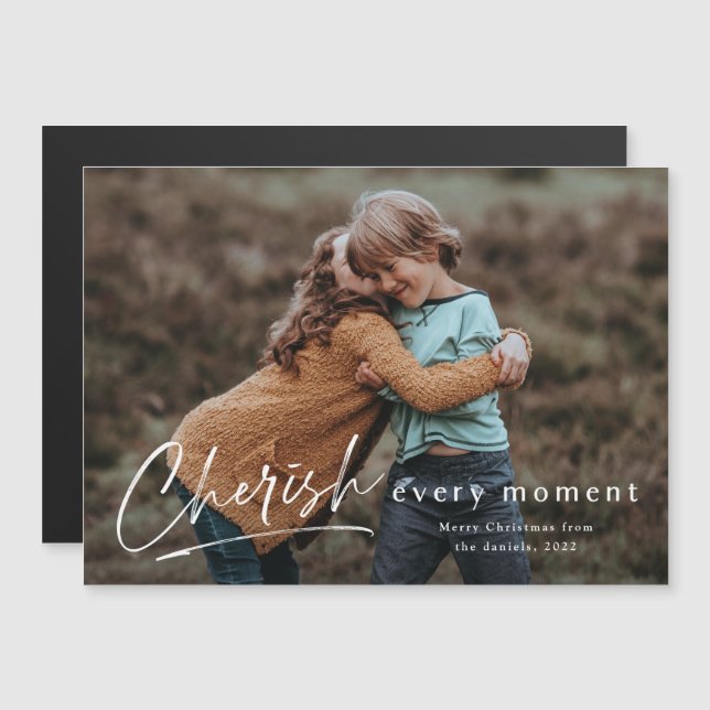 Carte Magnétique Cherish Every Moment Script Photo Joyeux Noël (Devant / Derrière)