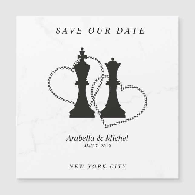 Carte Magnétique Chess King and Queen Pieces Wedding Design (Devant)