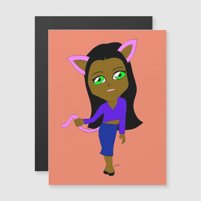 Carte Magnétique chibi catgirl (Devant / Derrière)