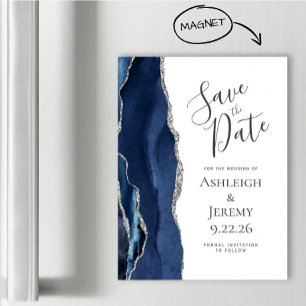 Carte Magnétique Chic Agate Bleu Nuit Argent Magnétique Enregistrez