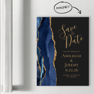 Carte magnétique Chic Agate Bleu Nuit Or Foncé
