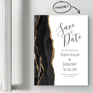Carte Magnétique Chic Agate Noir Or Magnétique Enregistrez la Date