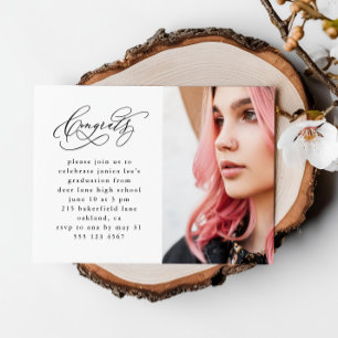 Carte Magnétique Chic Black White Script One Photo Graduation Party