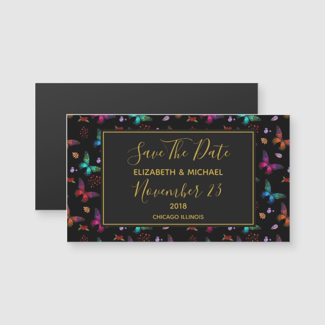 Carte Magnétique Chic Butterflies Mariage Enregistrer La Date (Devant / Derrière)
