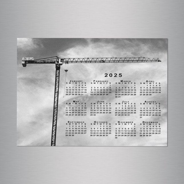 Carte Magnétique Chic Construction Grue Photo 2025 Calendrier Magne (Chic Construction Crane Photo 2025 Calendar Magnet in situ)