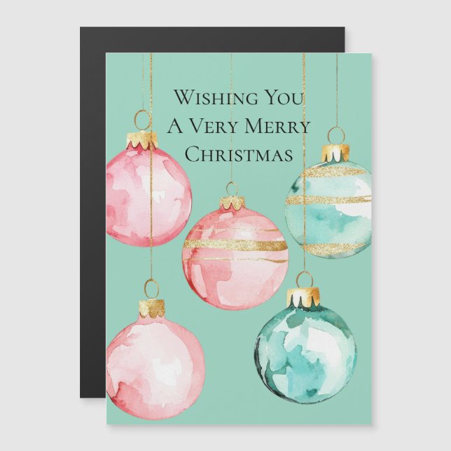 Carte Magnétique Chic Mint rose or ornements de Noël (Devant / Derrière)