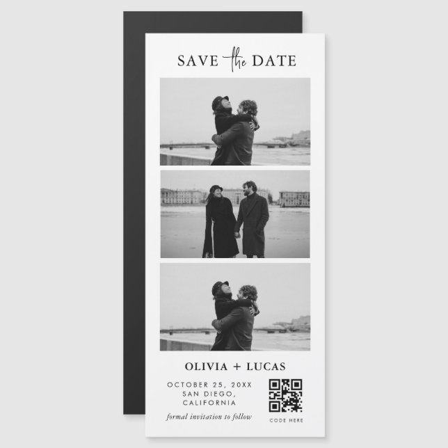 Carte Magnétique Chic personnalisé QR Code Bande photo Mariage magn (Devant / Derrière)