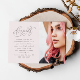 Carte Magnétique Chic Pink Script One Photo Graduation Party