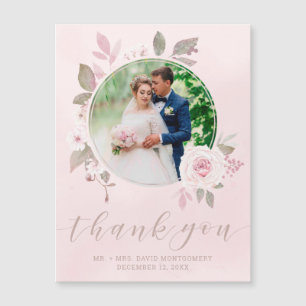Carte Magnétique Chic rose rose Mariage photo Merci