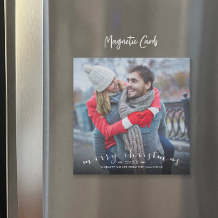 Carte Magnétique Chic Script Overlay Magnetic Christmas Photo Card