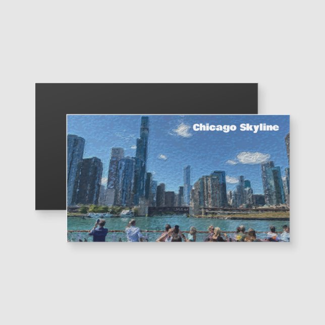Carte Magnétique Chicago, Illinois Abstrait Skyline (Devant / Derrière)