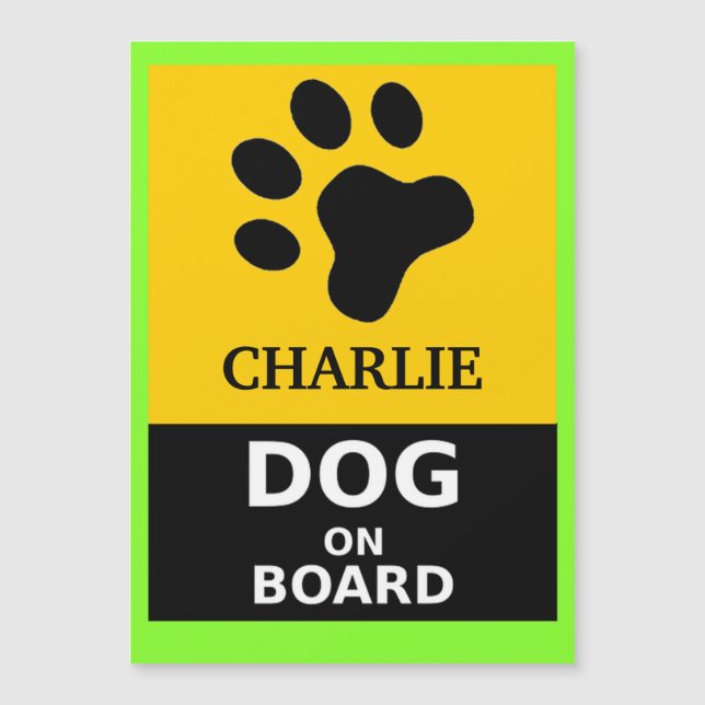 Carte Magnétique CHIEN À BORD de l'aimant d'intérieur nommé du (Devant)