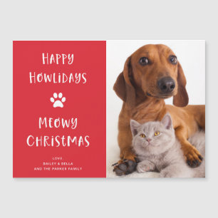 Carte Magnétique Chien et chat amusant avec photo   Noël
