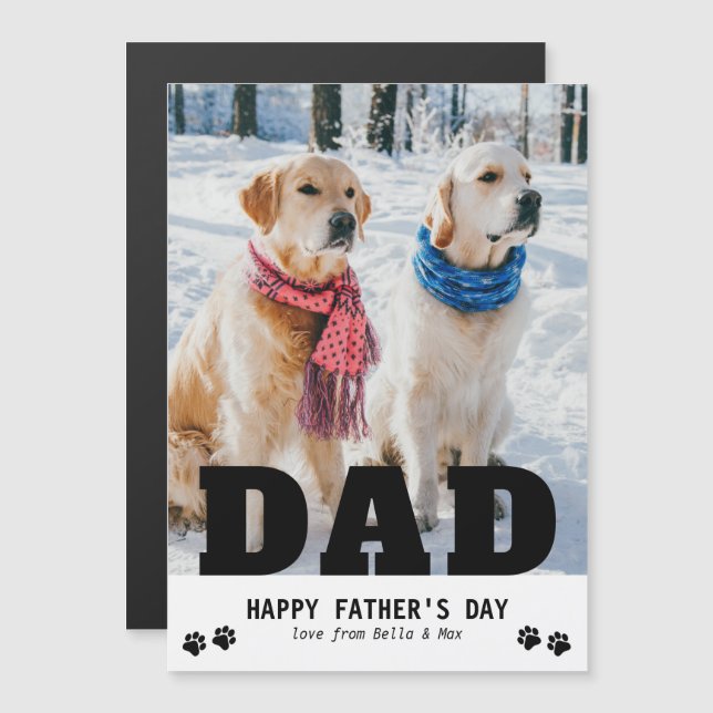 Carte Magnétique Chien papa Bonne Fête des pères Empreinte de patte (Devant / Derrière)