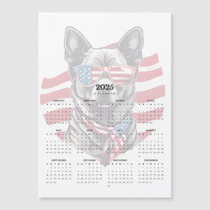 Carte Magnétique Chien patriotique rouge blanc bleu 2025 Calendrier