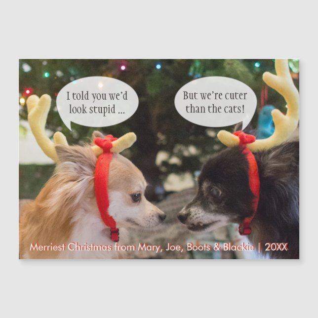 Carte Magnétique Chiens de rennes de Noël ... Si Les Chiens Pouvaie (Devant)