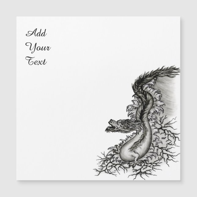 Carte Magnétique Chine Dragon, noir et blanc Design en Tattoostyl (Devant)