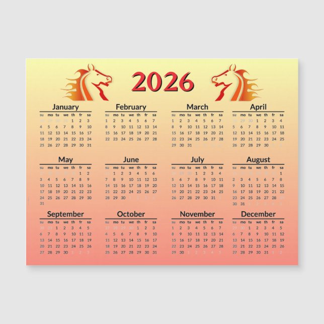 Carte Magnétique Chinese New Year of Horse 2026 Calendar  (Devant)