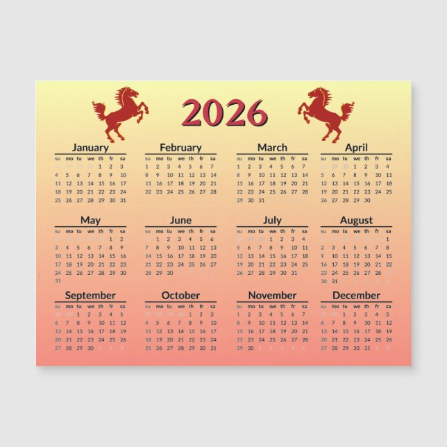 Carte Magnétique Chinese New Year of Horse 2026 Calendar  (Devant)