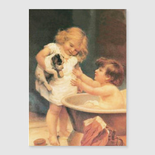 Carte Magnétique Chiot Prenant Un Bain Vintage Antique
