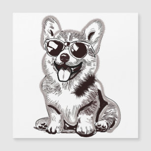 Carte Magnétique Chiots Corgi personnalisés avec lunettes de soleil