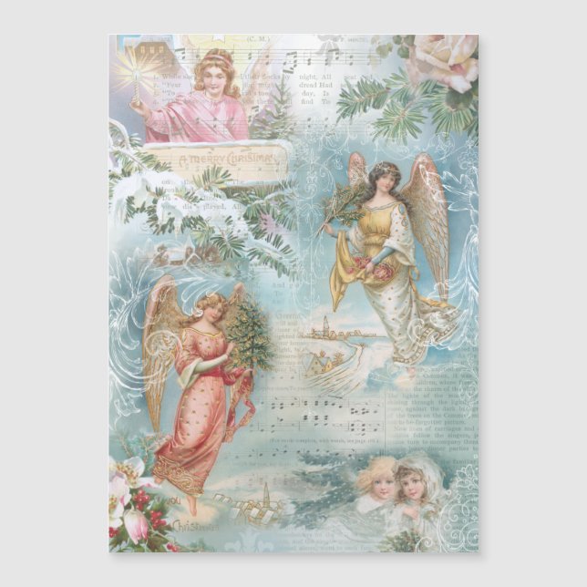 Carte Magnétique Chorale des Anges de Noël Vintage Collage (Devant)