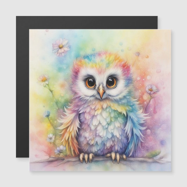 Carte Magnétique Chouettes d'oiseaux arc-en-ciel 2 (Devant / Derrière)