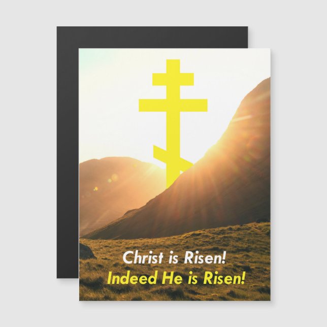 Carte Magnétique Christ est ressuscité ! Croix orthodoxe orientale (Devant / Derrière)