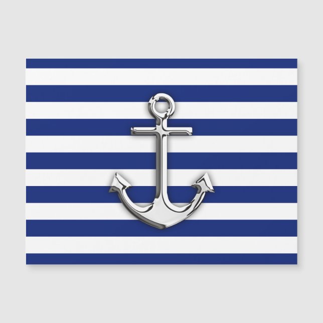 Carte Magnétique Chrome Comme Ancre Nautique Marine Bleu Stripes (Devant)