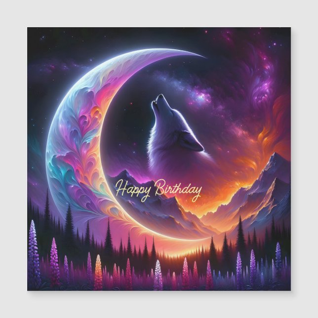 Carte Magnétique Ciel nocturne Loup howl croissant de lune Annivers (Devant)