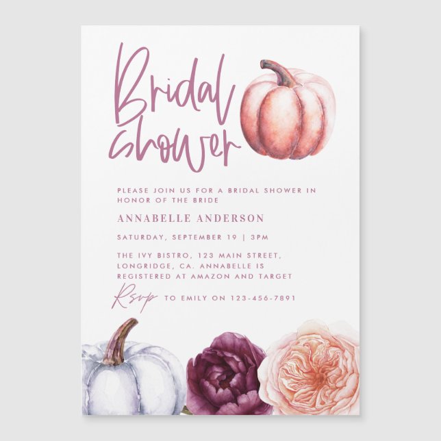 Carte Magnétique citrouille floral chute violet pêche nuptiale douc (Devant)