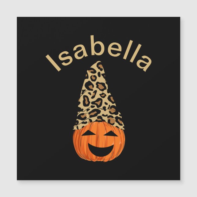 Carte Magnétique Citrouille portant un chapeau léopard (Devant)