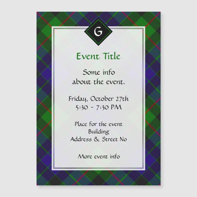 Carte Magnétique Clan Gunn Tartan (Devant)