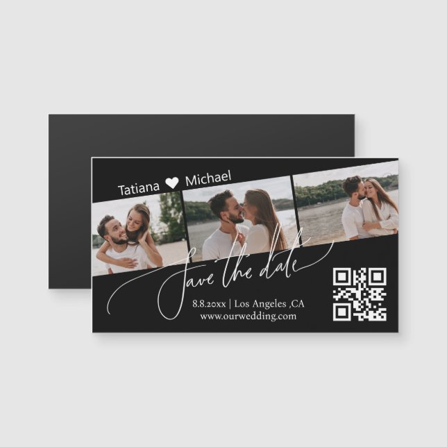 Carte Magnétique code qr 3 photo collage enregistrer la date aimant (Devant / Derrière)