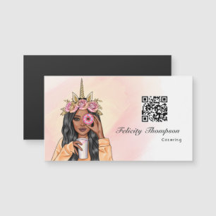 Carte Magnétique Code QR de la dame licorne de beignet fantaisiste