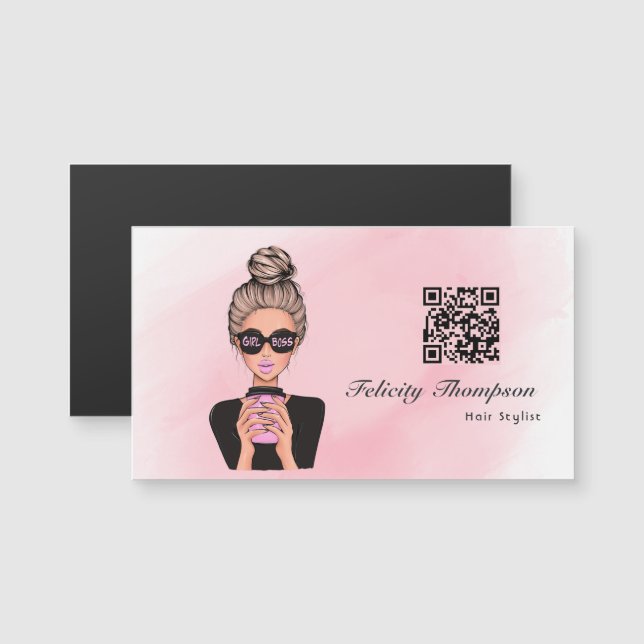 Carte Magnétique Code QR de la fille (Devant / Derrière)