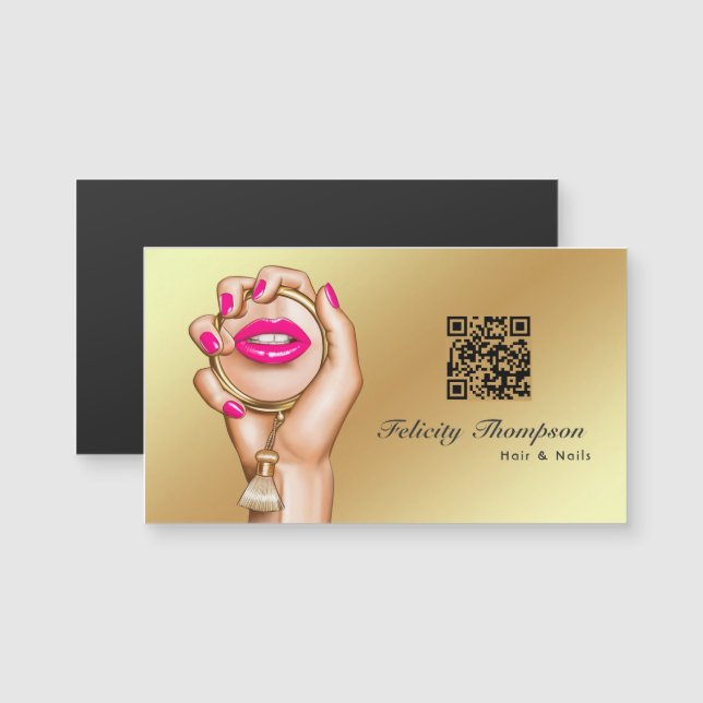 Carte Magnétique Code QR de l'artiste de maquillage rose et or (Devant / Derrière)