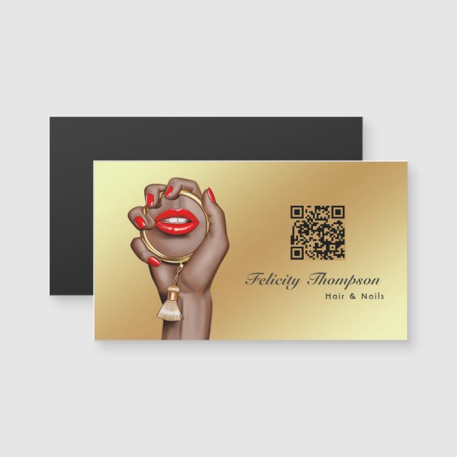 Carte Magnétique Code QR de l'artiste maquillage rouge et or (Devant / Derrière)