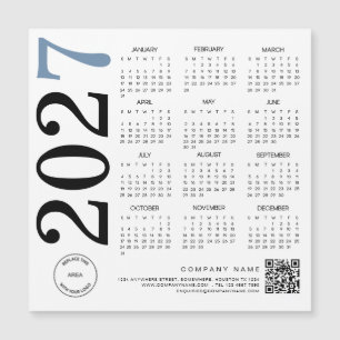 Carte Magnétique Code QR Logo Calendrier 2027 Bleu Noir Entreprise