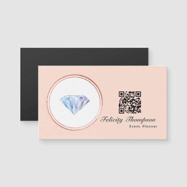 Carte Magnétique Code QR rose Gold et Blush Pink Wedding planner (Devant / Derrière)