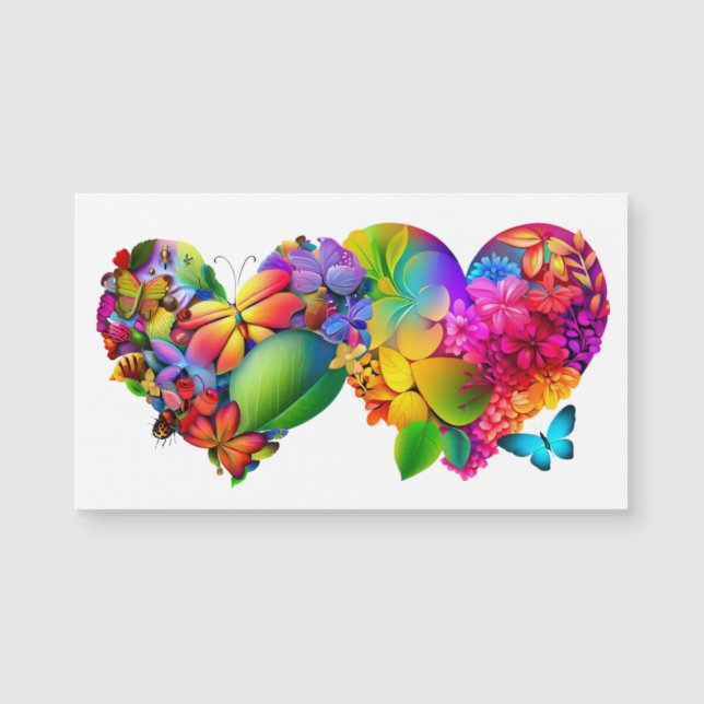 Carte Magnétique Coeur des fleurs et des papillons (Devant)