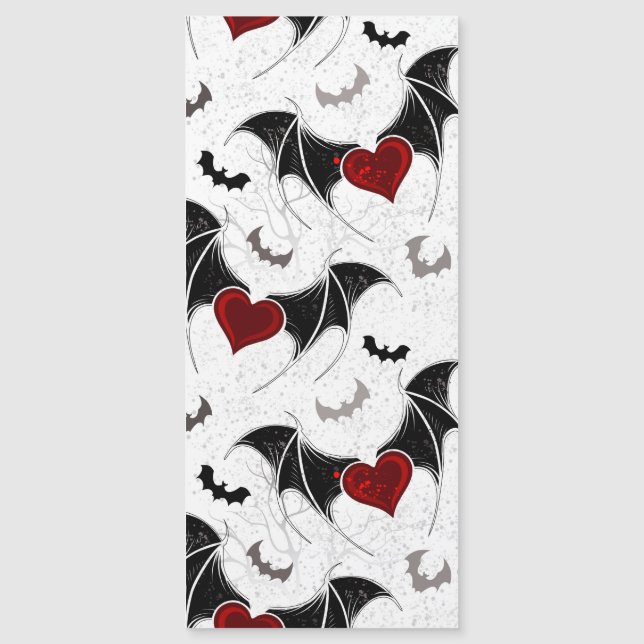 Carte Magnétique Coeur d'Halloween avec ailes de chauve-souris noir (Devant)