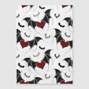 Carte Magnétique Coeur d'Halloween avec ailes de chauve-souris noir