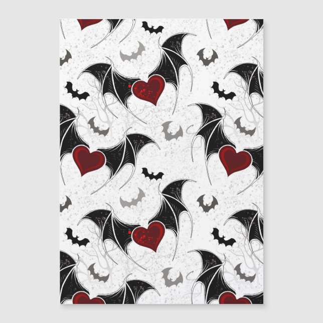 Carte Magnétique Coeur d'Halloween avec ailes de chauve-souris noir (Devant)